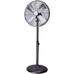 VOLTMAN Ventilateur Sur Pied Noir - 40W - D40cm -3 Vitesses - 3 Hélices - Hauteur Réglable 135cm